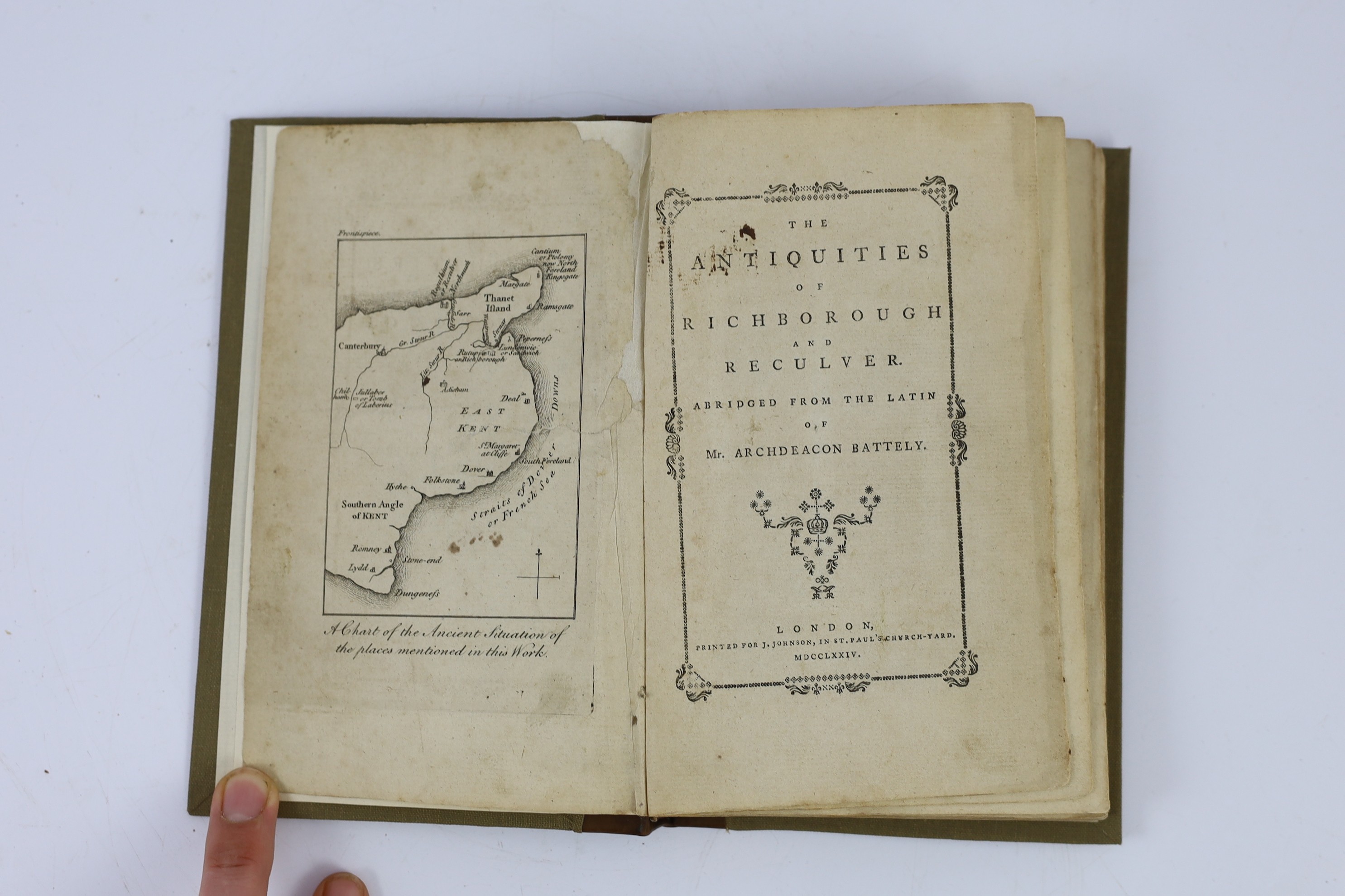 KENT: Battely, John - Antiquitates Rutupinae. editio secunda. title vignette, 4 maps and 8 plates (some folded); issued with (Same Author) - Antiqitates S. Edmundi Burgi ad Annum MDCCLXII. Perductae. 2 plates and folded